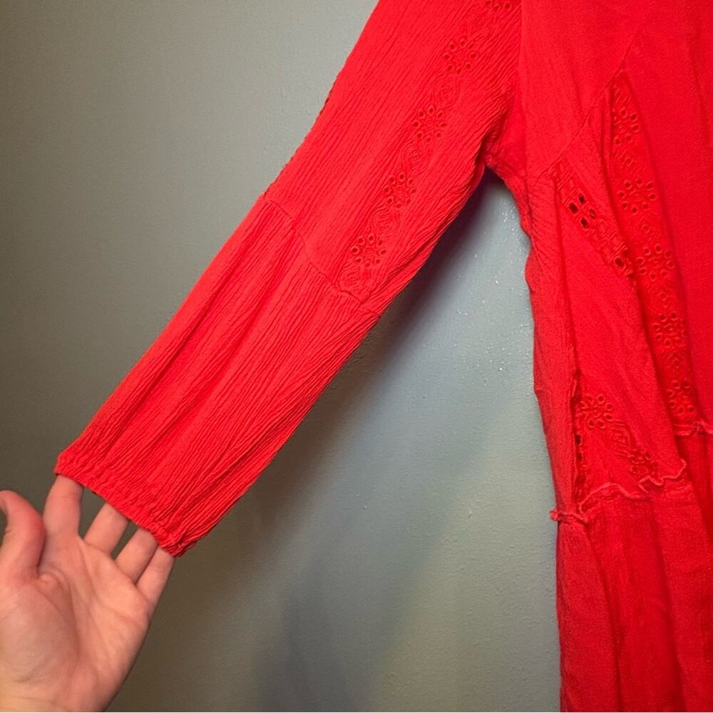Adiva Red Boho Lace Peasant Top | Size Small - Picture 2 of 9